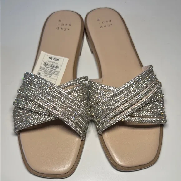 New! Universal Thread Felicia Rhinestone Slide Sandals - Picture 2 of 5